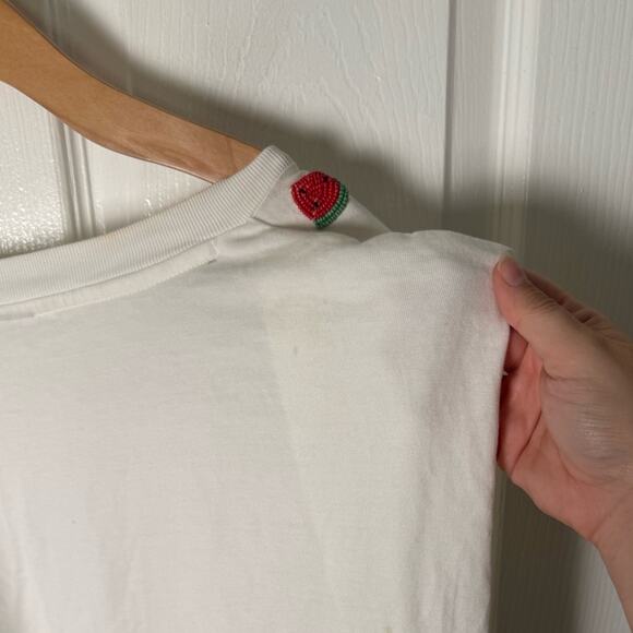 Farm Rio White Beaded Fruits Organic Cotton T-Shirt XL - Picture 5 of 9